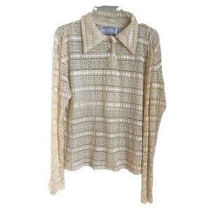 Ann Ferriday Vintage Ivory Lace Long Sleeve Top Sheer Y2K Made in USA